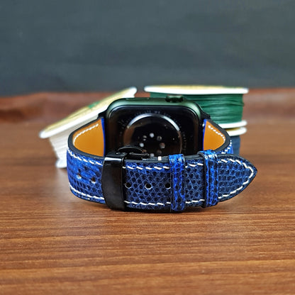 Handmade Blue Lizard Leather Apple Watch Band