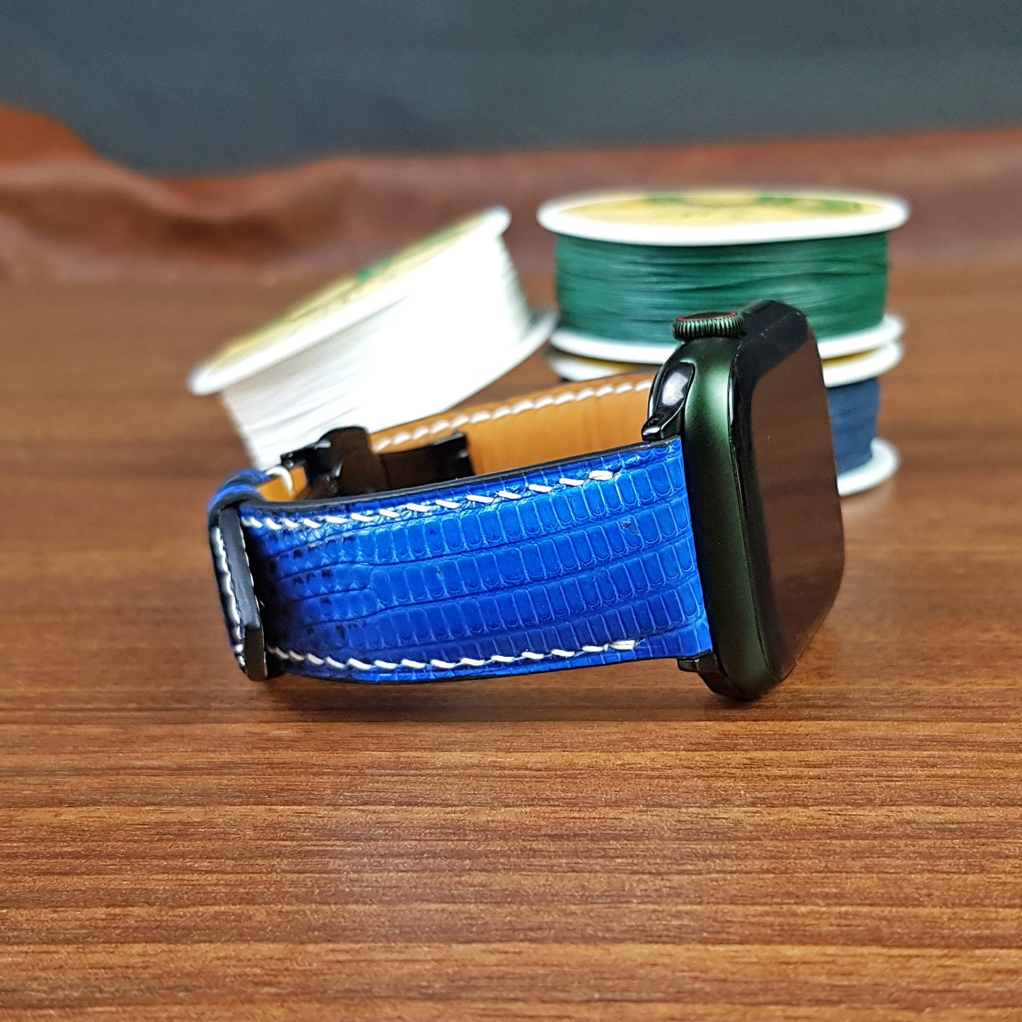 Handmade Blue Lizard Leather Apple Watch Band