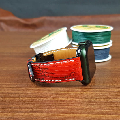 Handmade Genuine Red Lizard Leather Apple Watch Band