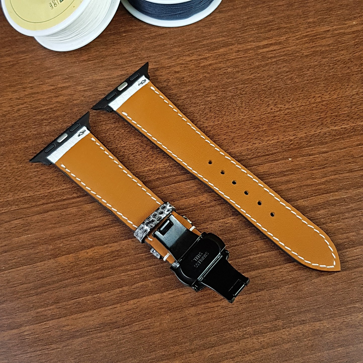 Custom White Lizard Leather Apple Watch Band