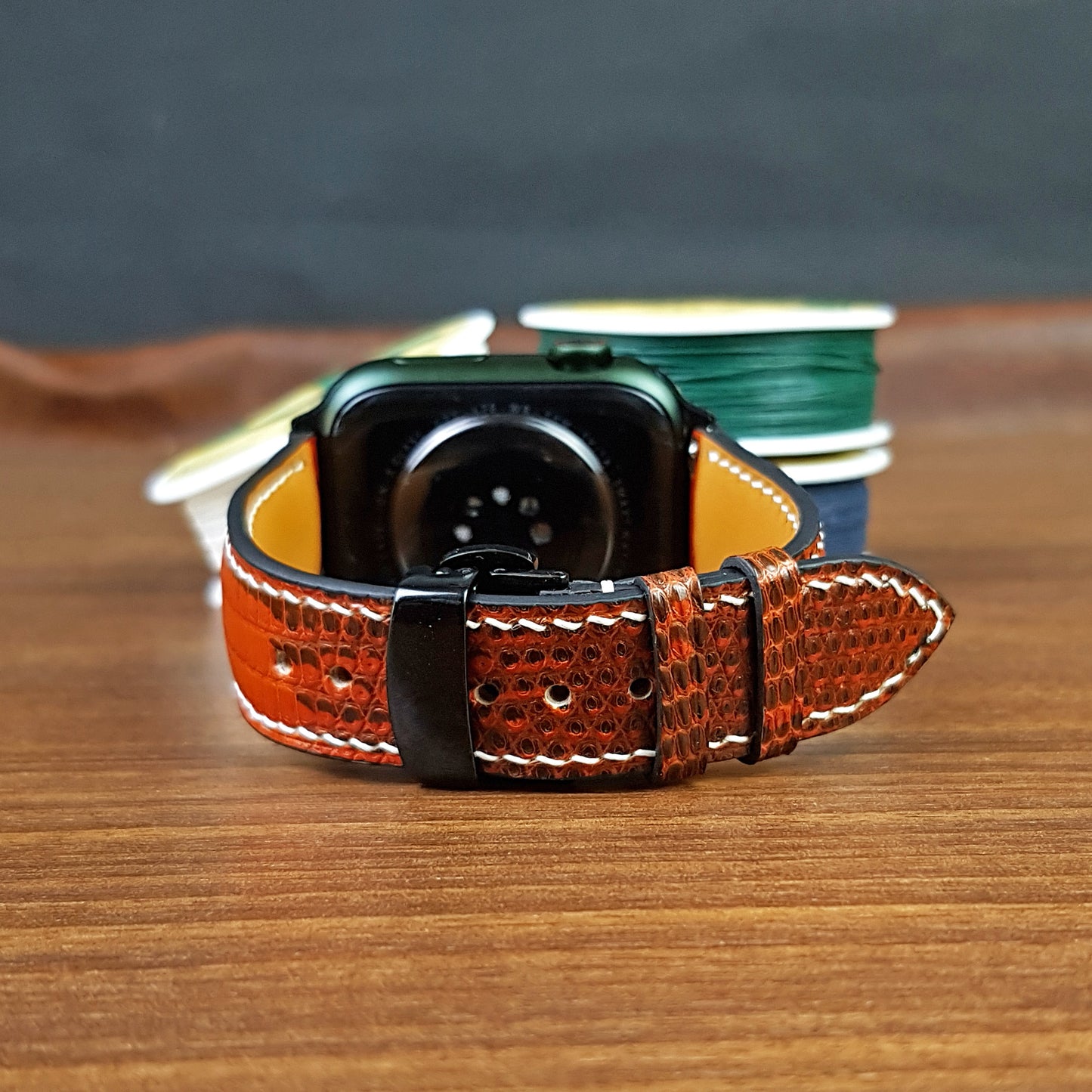 Custom Orange Lizard Leather Apple Watch Band