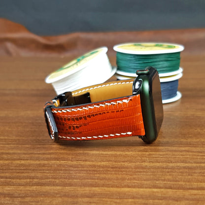 Custom Orange Lizard Leather Apple Watch Band