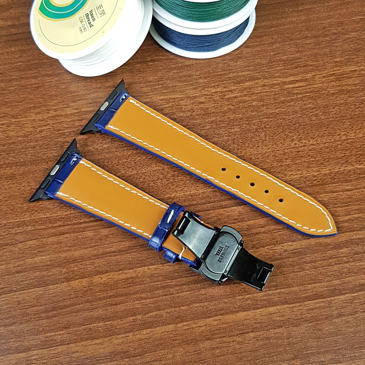 Handmade Blue Alligator Leather Apple Watch Band