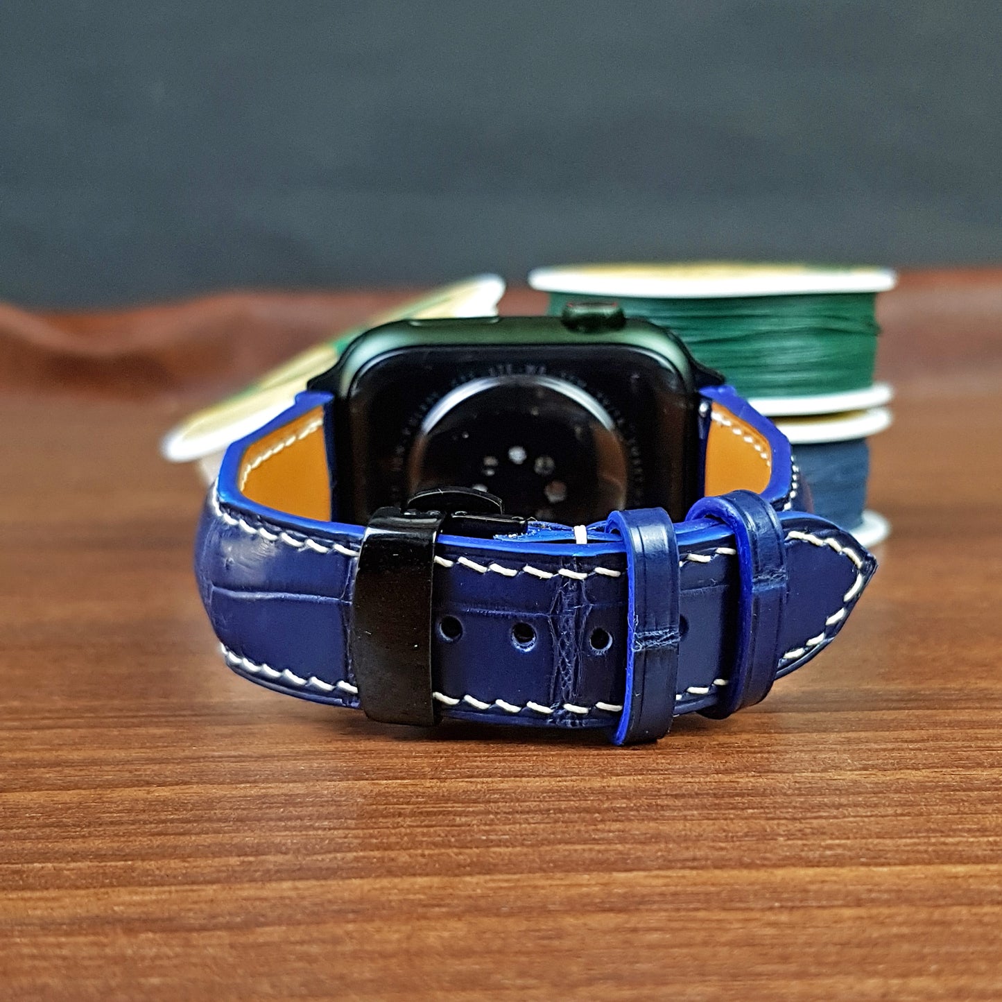 Handmade Blue Alligator Leather Apple Watch Band