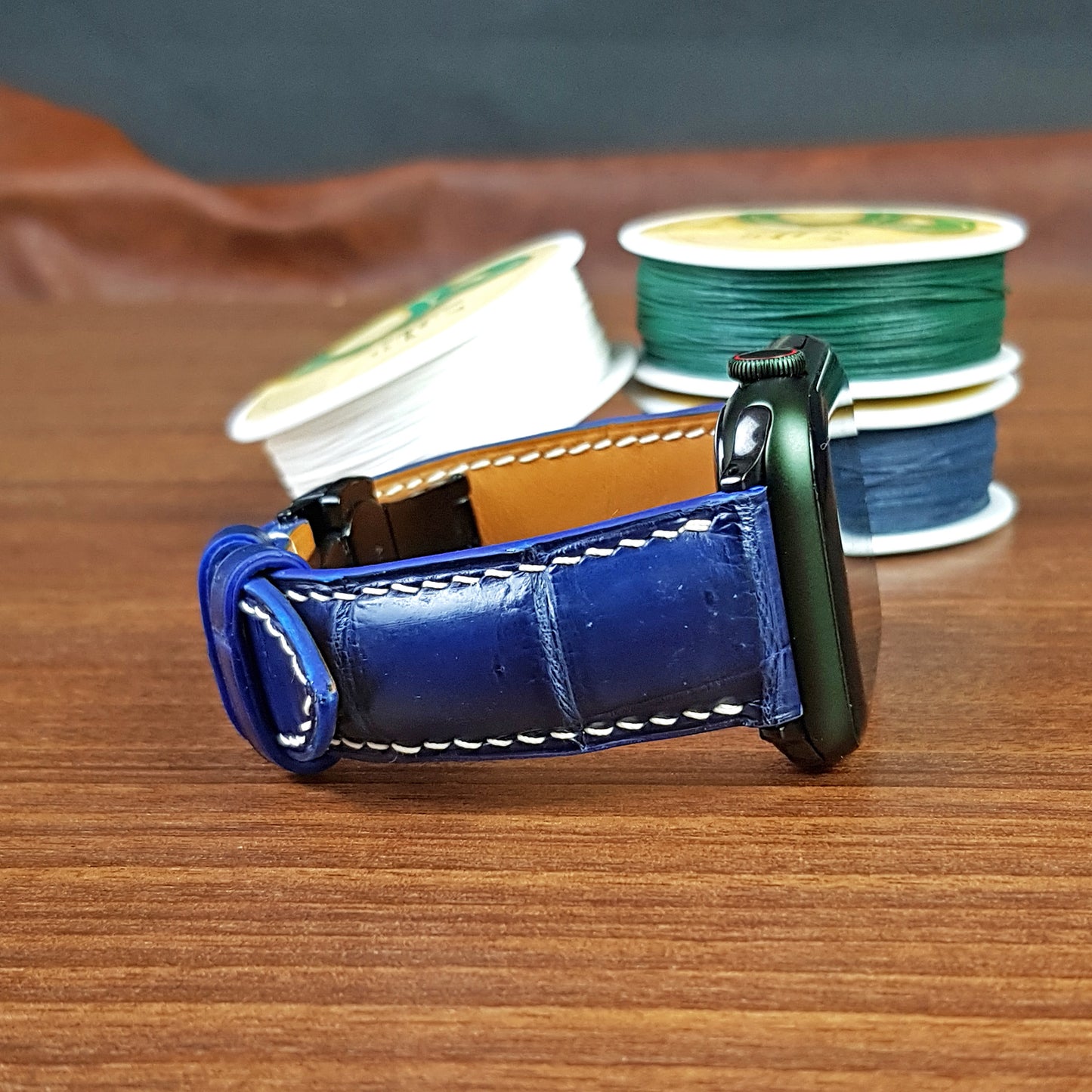 Handmade Blue Alligator Leather Apple Watch Band