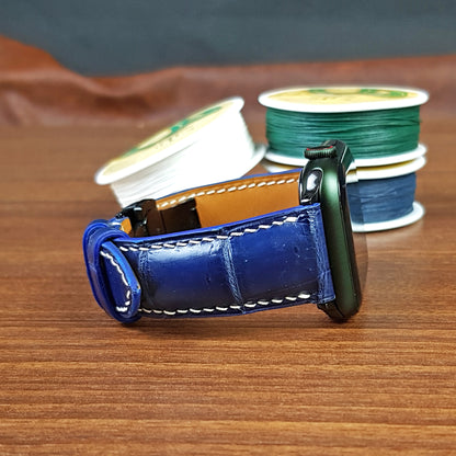 Handmade Blue Alligator Leather Apple Watch Band