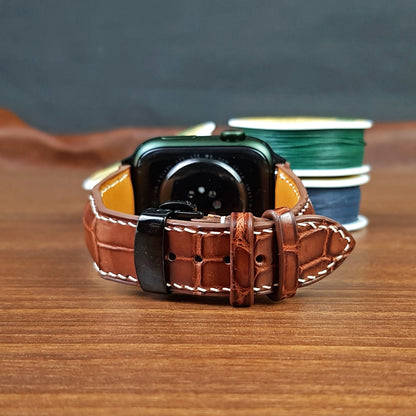 Reddish Brown Alligator Leather Apple Watch Band