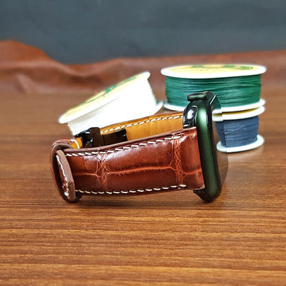 Reddish Brown Alligator Leather Apple Watch Band