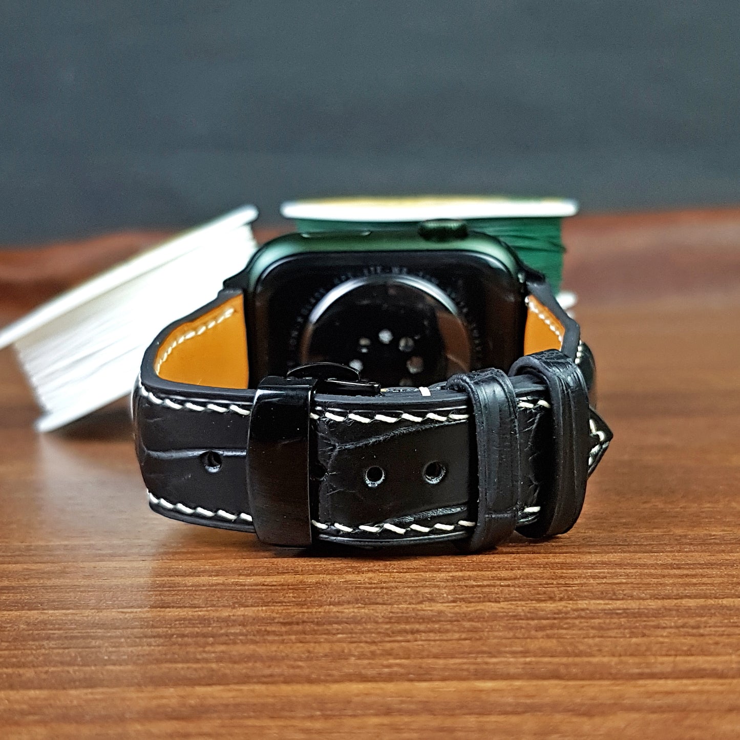 Black Geguine Alligator Leather Apple Watch Band