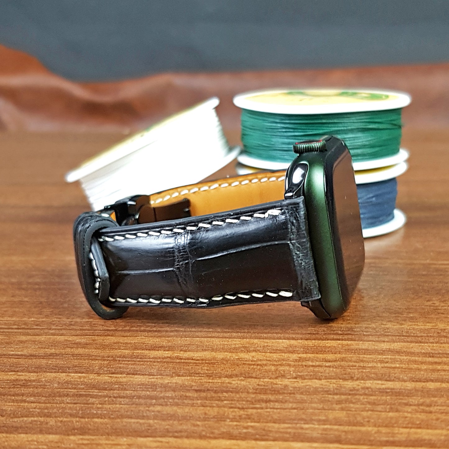 Black Geguine Alligator Leather Apple Watch Band