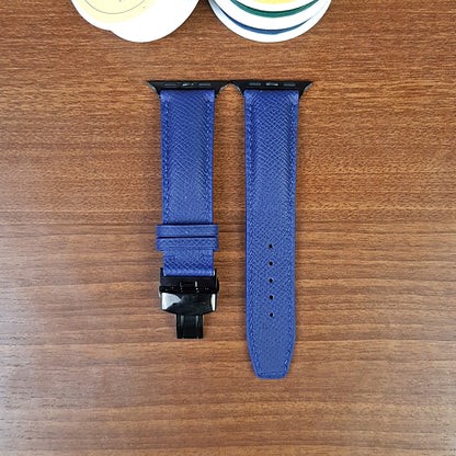 Custom Full Grain Leather Blue Epsom Apple Watch Band