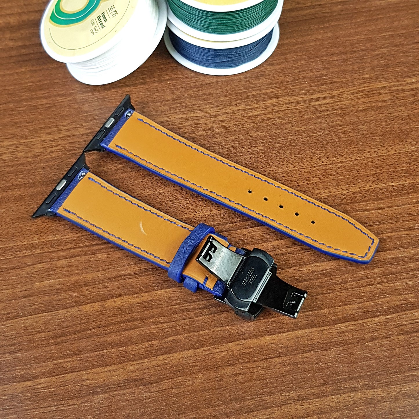 Custom Full Grain Leather Blue Epsom Apple Watch Band