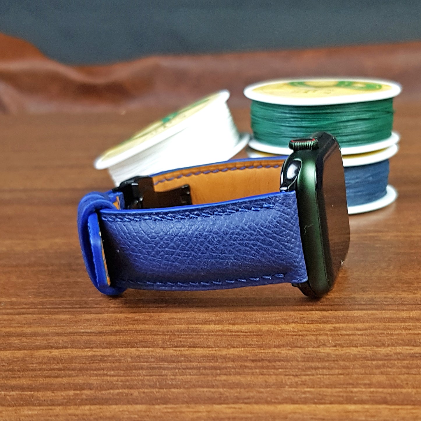 Custom Full Grain Leather Blue Epsom Apple Watch Band