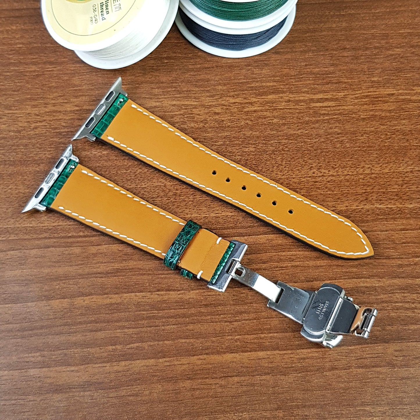 Custom Green Lizard Leather Apple Watch Ultra Band