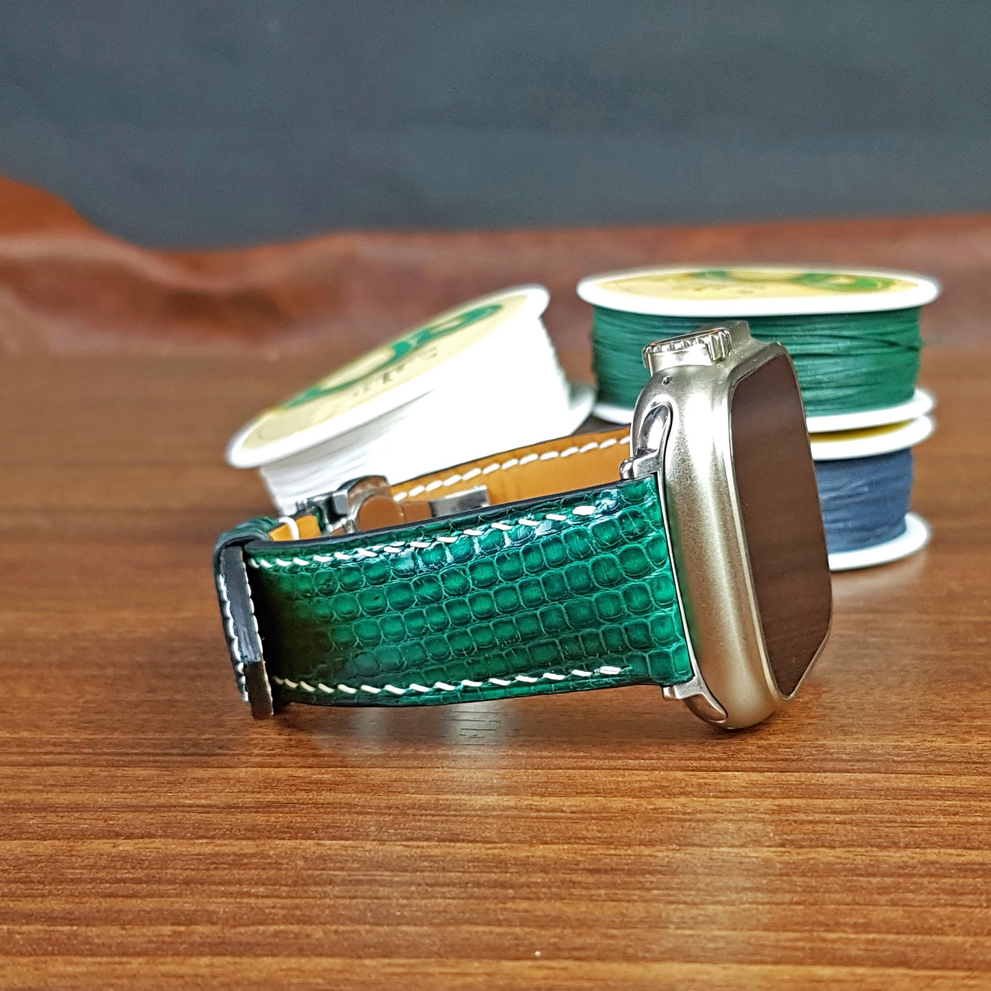 Custom Green Lizard Leather Apple Watch Ultra Band