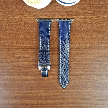 Handmade Navy Blue Lizard Leather Apple Watch Band