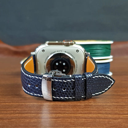 Handmade Navy Blue Lizard Leather Apple Watch Band