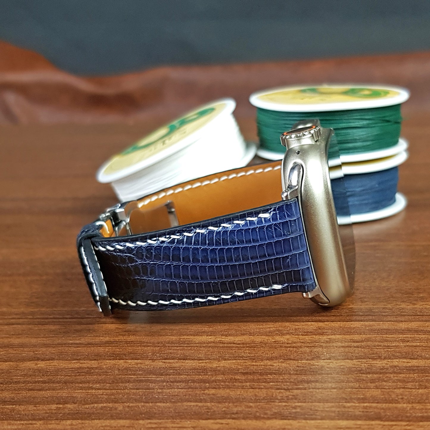 Handmade Navy Blue Lizard Leather Apple Watch Band