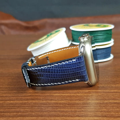 Handmade Navy Blue Lizard Leather Apple Watch Band