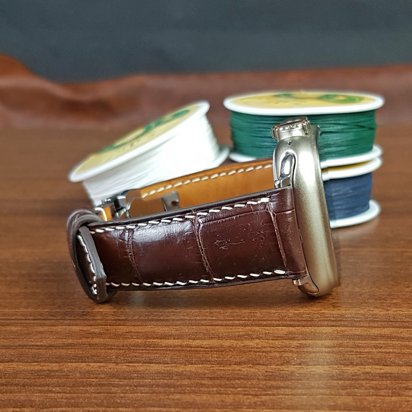 Handmade Brown Alligator Leather Apple Watch Ultra Band