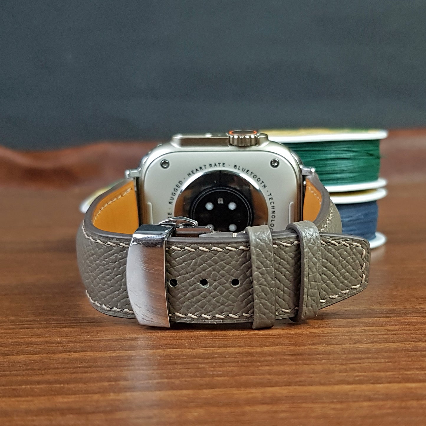 Custom Gray Epsom Leather Apple Watch Band