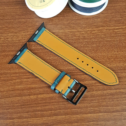 Custom Blue Full Grain Leather Pueblo Apple Watch Band