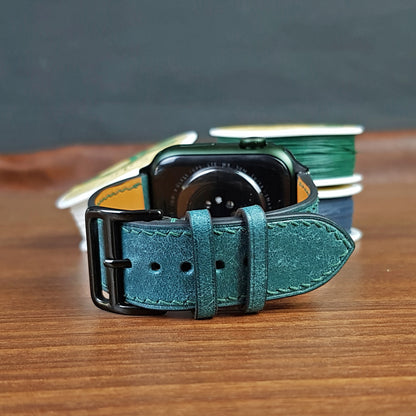 Custom Blue Full Grain Leather Pueblo Apple Watch Band