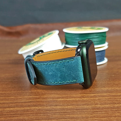 Custom Blue Full Grain Leather Pueblo Apple Watch Band