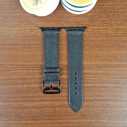 Black Full Grain Pueblue Leather Apple Watch Band