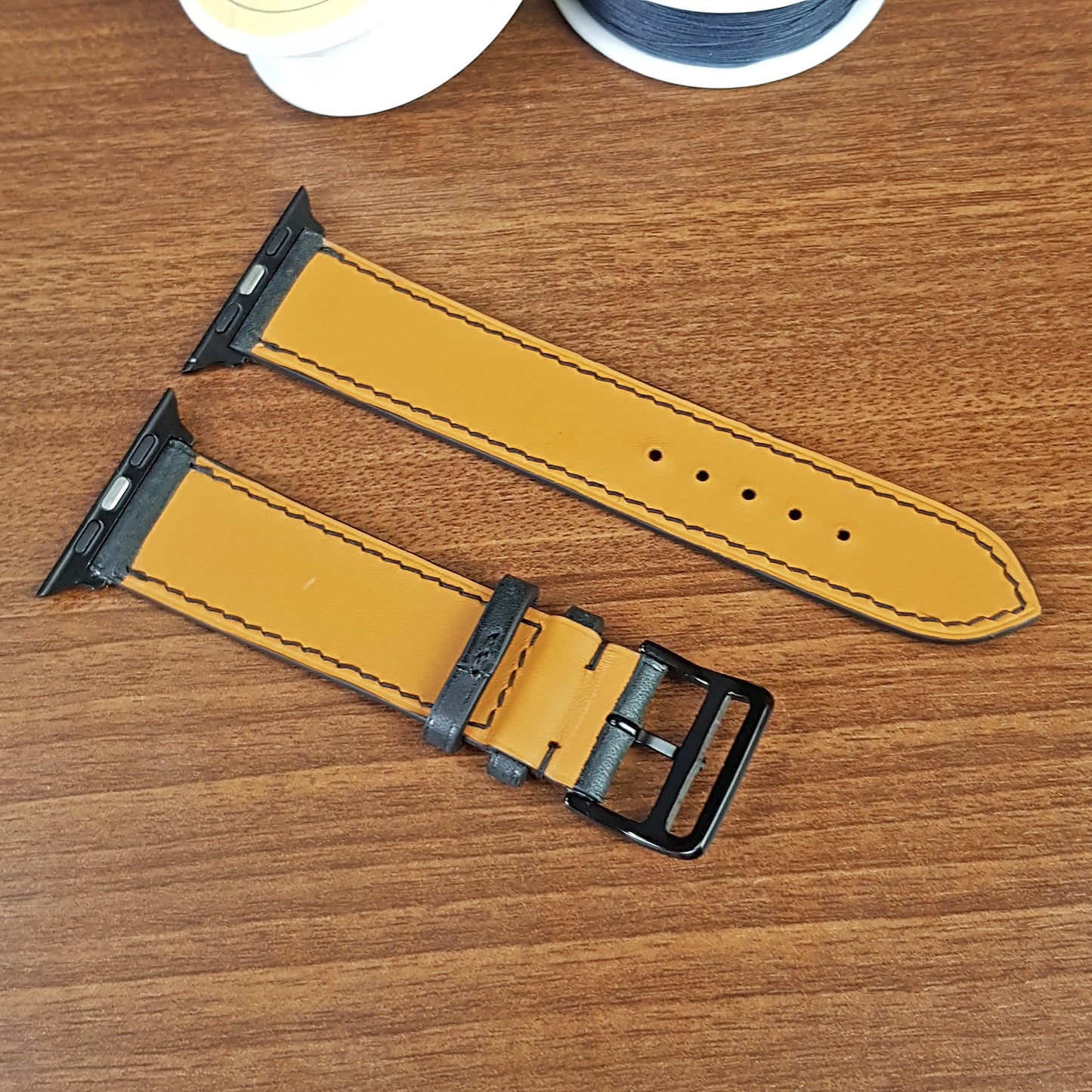 Black Full Grain Pueblue Leather Apple Watch Band