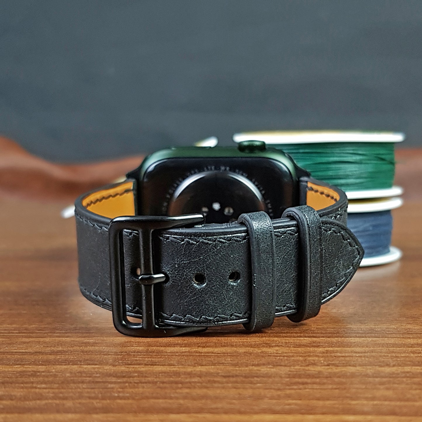 Black Full Grain Pueblue Leather Apple Watch Band