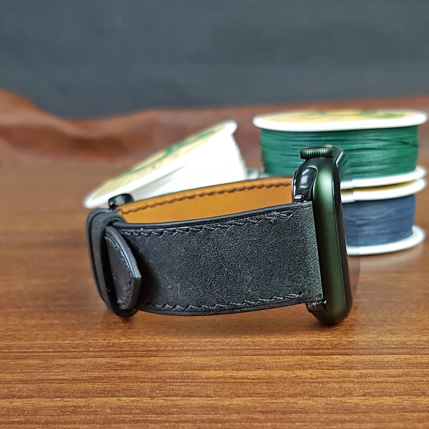 Black Full Grain Pueblue Leather Apple Watch Band