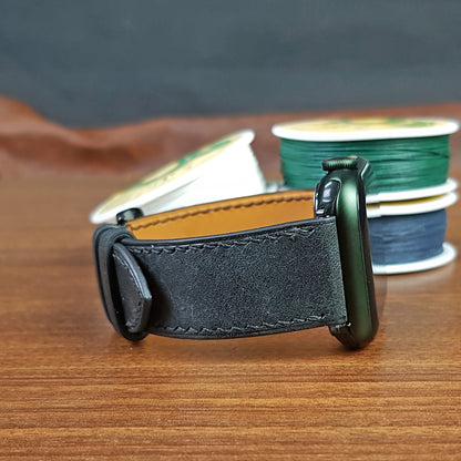 Black Full Grain Pueblue Leather Apple Watch Band