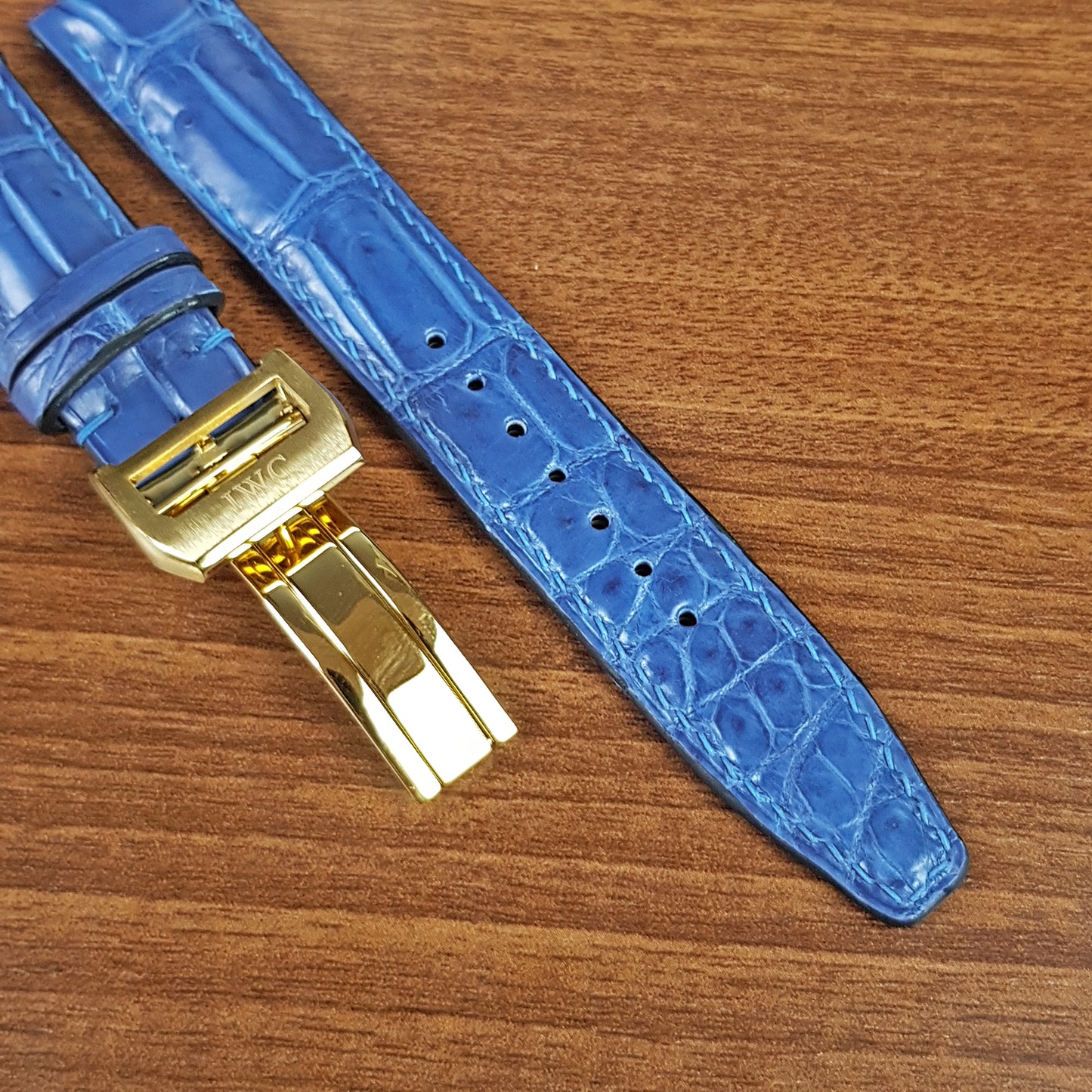 Handmade Blue Genuine Alligator Leather IWC Watch Strap With Clasp