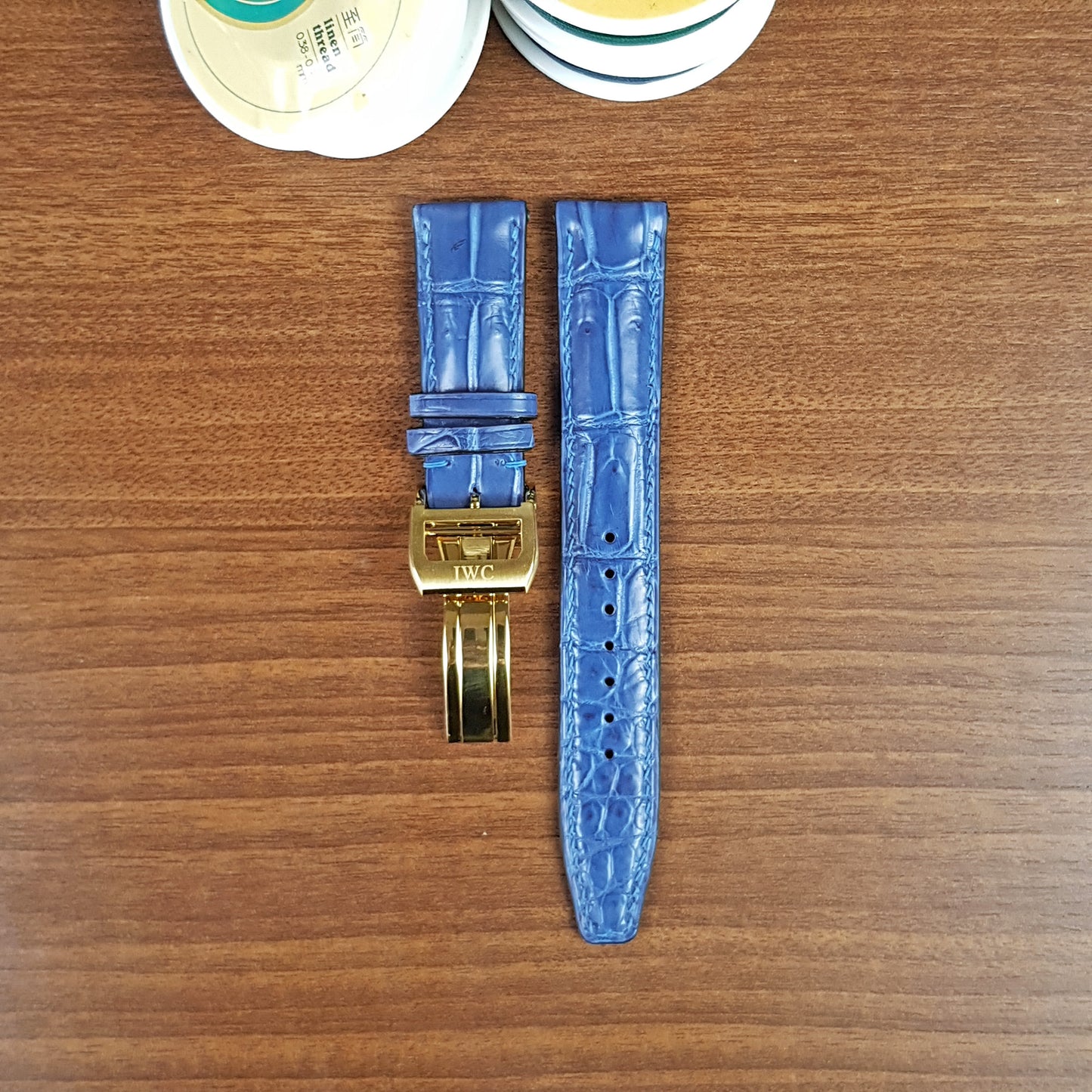 Handmade Blue Genuine Alligator Leather IWC Watch Strap With Clasp