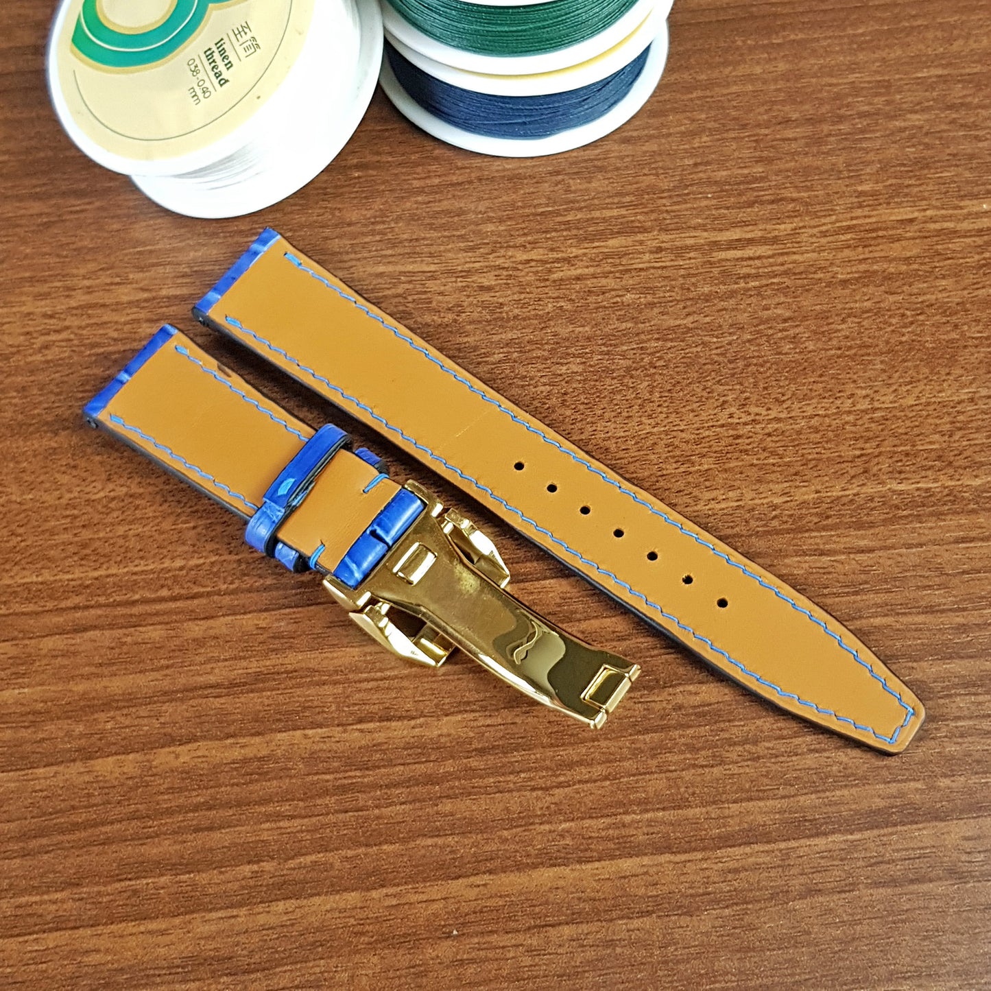 Handmade Blue Genuine Alligator Leather IWC Watch Strap With Clasp