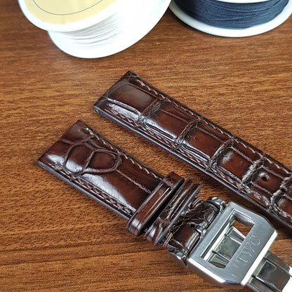 Handmade Brown Alligator Leather IWC Watch Strap Deployant Clasp