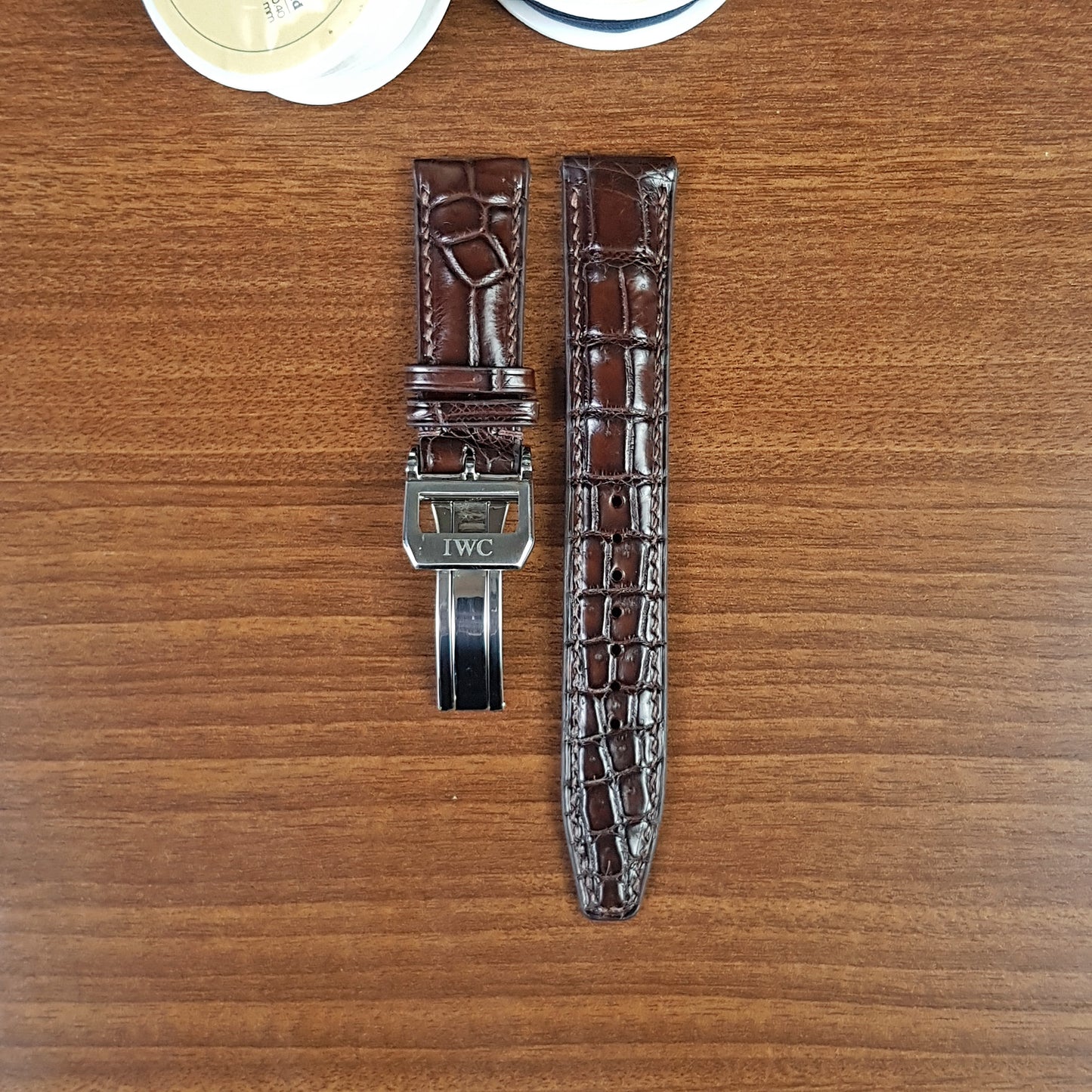 Handmade Brown Alligator Leather IWC Watch Strap Deployant Clasp