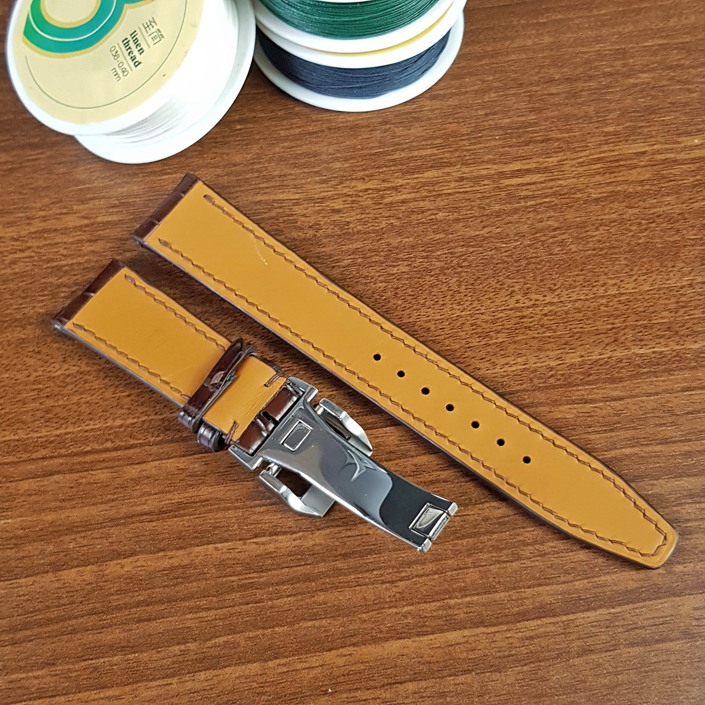 Handmade Brown Alligator Leather IWC Watch Strap Deployant Clasp