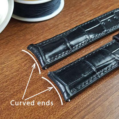 Black Genuine Alligator Leather Curved End Watch Straps