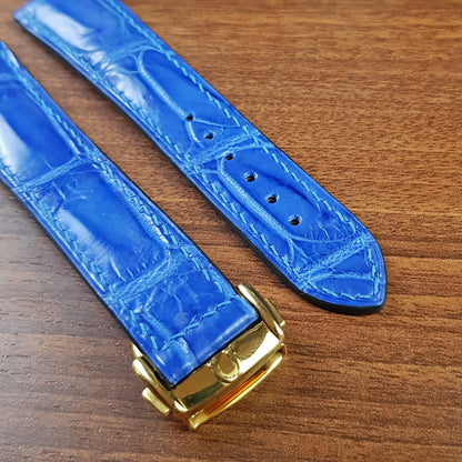 Blue Alligator Leather Omega Watch Strap With Deployant Clasp