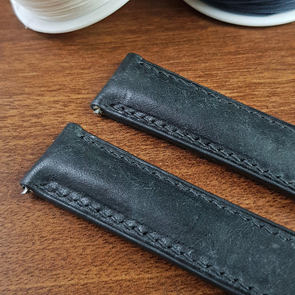 Black Full Grain Pueblo Leather Omega Watch Strap 20mm