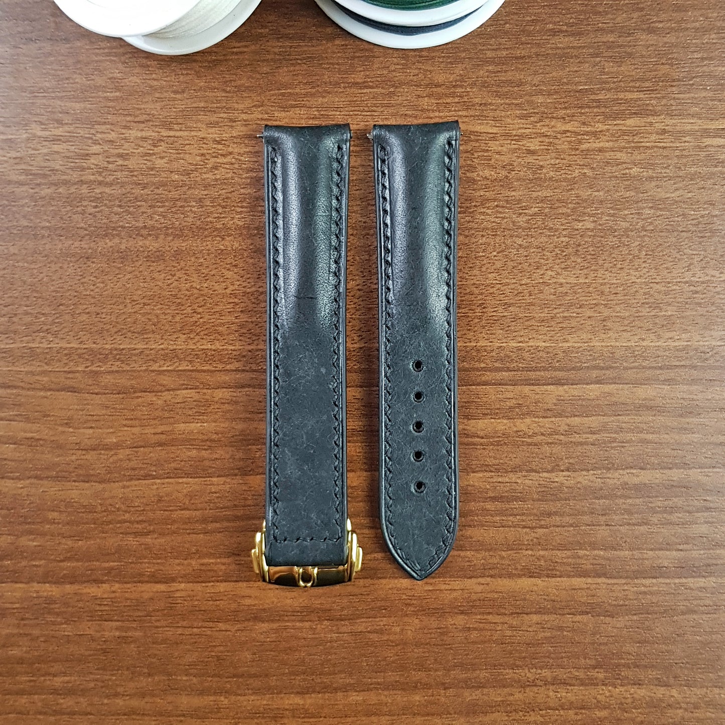 Black Full Grain Pueblo Leather Omega Watch Strap 20mm