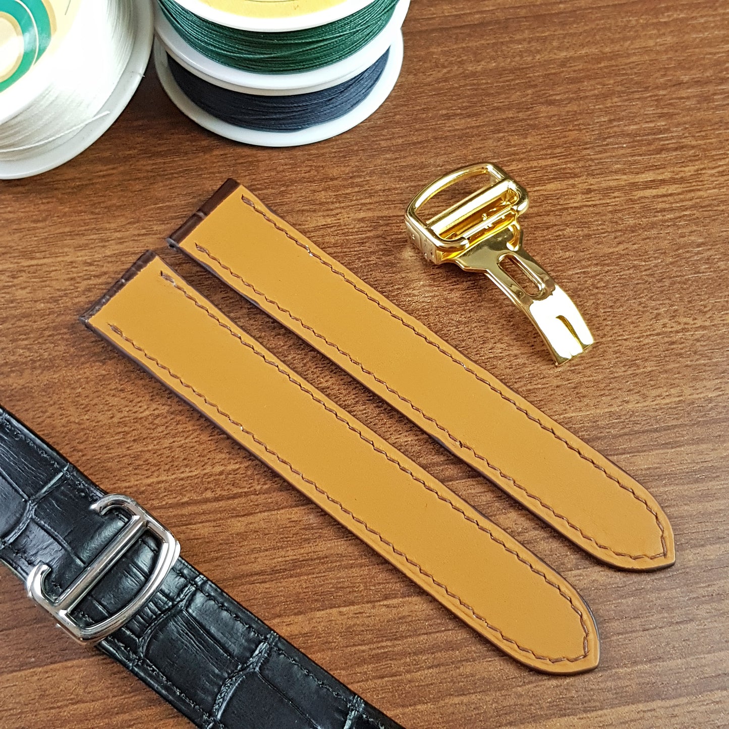 Custom Brown Genuine Alligator Leather Cartier Watch Strap