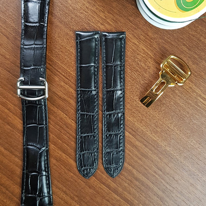 Black Genuine Alligator Leather Cartier Watch Strap