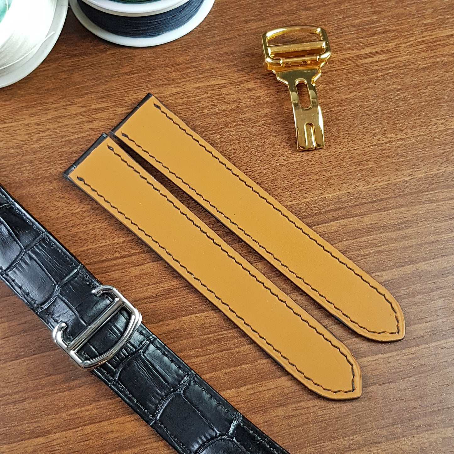 Black Genuine Alligator Leather Cartier Watch Strap