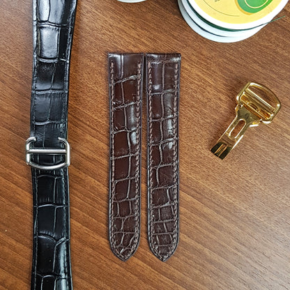 Custom Brown Genuine Alligator Leather Cartier Watch Strap