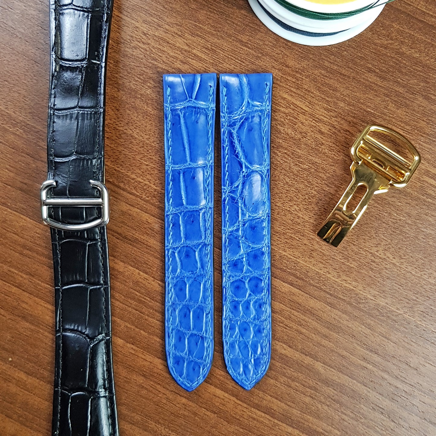 Handmade Blue Genuine Alligator Leather Cartier Watch Strap Quick release spring bars