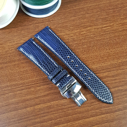 Custom Blue Genuine Lizard Leather Watch Bands