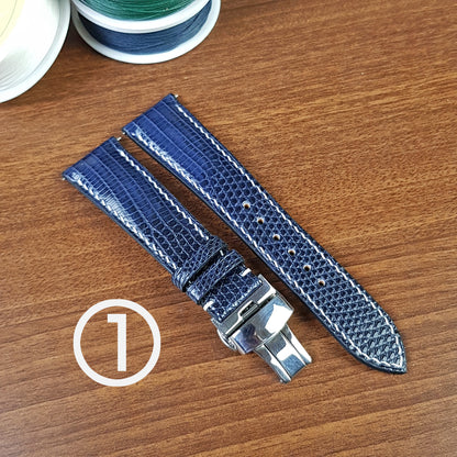 Custom Blue Genuine Lizard Leather Watch Bands